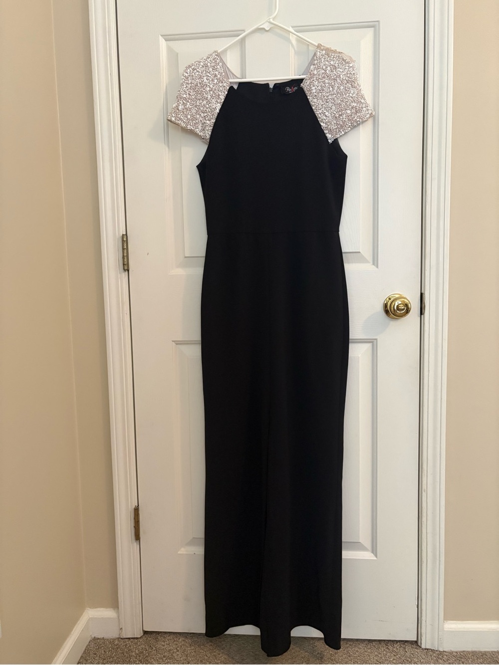 Parker Black Evening Maxi Dress with Sequin Cap Sleeves